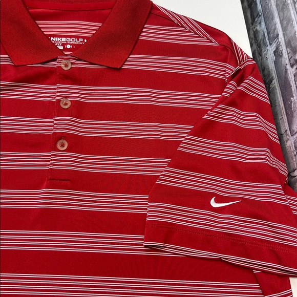 Nike Red and White Striped Golf Polo - Picture 1 of 7